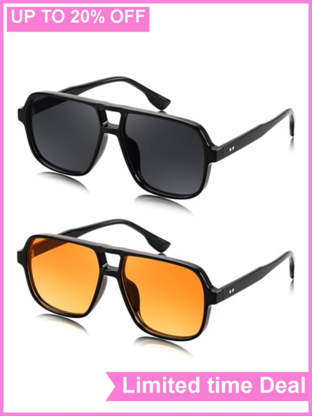 Retro Square Aviator Sunglasses Women Men 70s Vintage Trendy Plastic UV400
